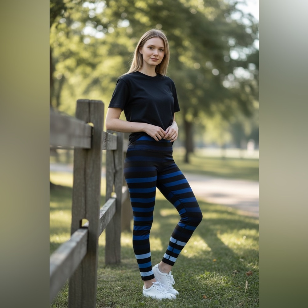 K-DEER Kids Leggings with Blue and Black Stripes